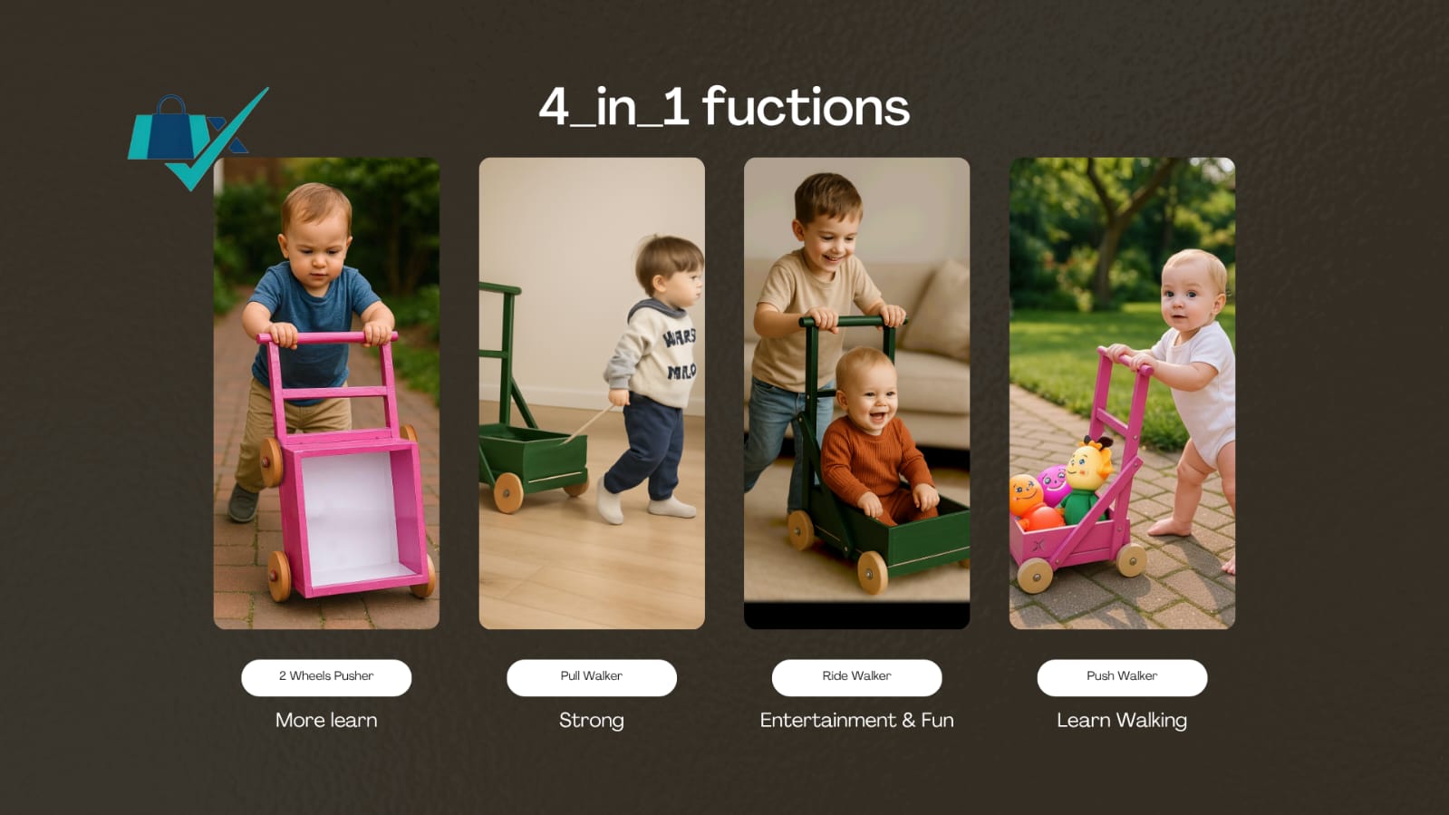 Baby push walker, 4 in 1 Wooden premium quality, X_105